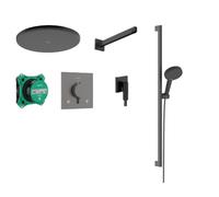 hansgrohe Raindance Alive S Set Doccia Incasso con Miscelatore termostatico | Cromo Nero Spazzolato, doccia a pioggia con braccio, doccetta, supporto e tubo flessibile, termostato, iBox 2, 24622340