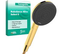 hansgrohe Raindance Alive Select S - Doccetta per doccia, Doccino con 3 getti (incl. PowderRain), Soffione doccia tondo con funzione anticalcare, oro lucido, 24500990