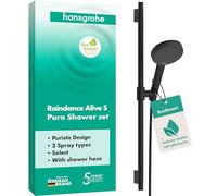 hansgrohe Raindance Alive Select S - Set doccetta per doccia con doccino a risparmio idrico (EcoSmart, 3 getti incl. PowderRain), tubo flessibile (1,60 m) e asta doccia (0,65 m), nero opaco, 24602670
