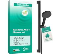 hansgrohe Raindance Alive Select S - Set doccetta per doccia con doccino a risparmio idrico (EcoSmart, 3 getti incl. PowderRain), tubo flessibile (1,60 m) e asta doccia (0,65 m), nero opaco, 24600670