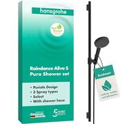 hansgrohe Raindance Alive Select S - Set doccetta per doccia con doccino a risparmio idrico (EcoSmart, 3 getti incl. PowderRain), tubo flessibile (1,60 m) e asta doccia (0,90 m), nero opaco, 24603670