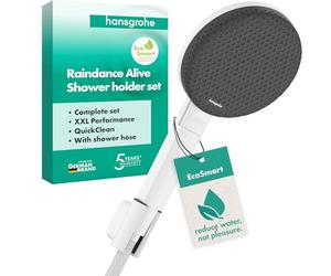 hansgrohe Raindance Alive Select S - Set doccetta per doccia con doccino a risparmio idrico (EcoSmart, 3 getti incl. PowderRain), tubo flessibile (1,60 m) e supporto, bianco opaco, 24611700