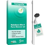 hansgrohe Raindance Alive Select S - Set doccia con soffione doccia a risparmio idrico (EcoSmart, 3 tipi di getto, incluso PowderRain), tubo doccia (1,60 m) e asta doccia (0,90 m), cromato
