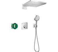 hansgrohe Raindance E 300 - Set doccia a incasso (6 in 1), sistema doccia con soffione e termostato, soffione doccia, tubo flessibile con base e supporti cromati