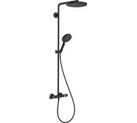 hansgrohe Raindance S - Colonna doccia a risparmio idrico (EcoSmart) con miscelatore termostatico, Sistema doccia con rubinetto, doccetta (3 getti), tubo, asta e soffione doccia, nero opaco, 28823670