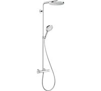 hansgrohe Raindance S - Colonna doccia a risparmio idrico (EcoSmart+) con miscelatore termostatico, Sistema doccia con rubinetto, doccetta, tubo, asta e soffione doccia tondo, cromo, 28825000
