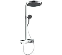 hansgrohe Rainfinity - Colonna doccia con miscelatore termostatico, Sistema doccia (360 mm) con rubinetto, doccetta (3 getti), tubo, asta e soffione doccia tondo (1 getto), cromo, 26853000