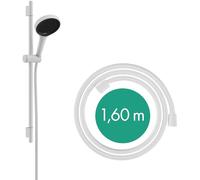 hansgrohe Rainfinity - set de ducha, ducha de mano con barra ducha 65cm, soporte ducha y Designflex flexo textil de ducha 160cm, alcachofa de ducha con 3 tipos de chorro, blanco mate, 28745700