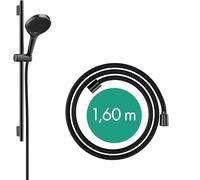 hansgrohe Rainfinity - set de ducha, ducha de mano con barra ducha 65cm, soporte ducha y Designflex flexo textil ducha 160cm, alcachofa de ducha con 3 tipos de chorro, cromo negro cepillado, 28745340