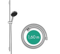 hansgrohe Rainfinity - set de ducha, ducha de mano con barra ducha 90cm, soporte ducha y Designflex flexo textil de ducha 160cm, alcachofa de ducha con 3 tipos de chorro, cromo, 28743000