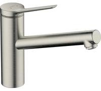 hansgrohe Rubinetto da cucina a bassa pressione Zesis M33, rubinetto da cucina con beccuccio altezza 150 mm, per scaldabagno aperto, orientabile, 1 tipo di getto, finitura in acciaio inox