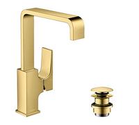 hansgrohe Rubinetto Metropol, rubinetto a risparmio idrico con altezza comfort 230 mm con scarico Push Open effetto oro lucido