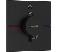 hansgrohe DocciaSelect Comfort E termostatico, da incasso, 1 utenza, rosone quadrato, con pulsante, 15571, Colorazione: nero opaco