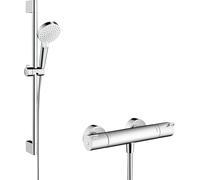 Hansgrohe Crometta sistema doccia a parete Vario con termostato Ecostat 1001 CL e asta doccia 65 cm, 27812400, bianco/cromo. - 27812400