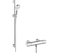 hansgrohe Système de douche Crometta Vario en saillie avec thermostat Ecostat 1001 CL et rail de douche 90 cm, blanc/chrome, 27813400, 27813400