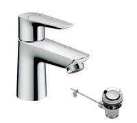 hansgrohe Talis E - Rubinetto per lavabo a bassa pressione con beccuccio, altezza 80 mm, con asta di trazione, per il bagno, colore: Cromo