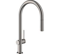 hansgrohe Talis M54 - Rubinetto da cucina con doccetta estraibile (2 getti), Miscelatore cucina con altezza bocca 210 mm, Rubinetto monocomando con bocca girevole, cromo nero spazzolato, 72800340