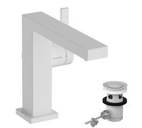 hansgrohe Tecturis E - Rubinetto per lavabo con scarico a tirante, risparmio energetico (CoolStart), Miscelatore lavabo risparmio idrico (EcoSmart) con altezza bocca 133 mm, bianco opaco, 73023700