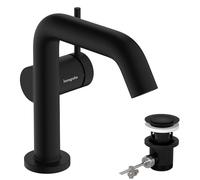 hansgrohe Tecturis S - Rubinetto per lavabo con scarico a tirante, risparmio energetico (CoolStart), Miscelatore lavabo risparmio idrico (EcoSmart) con altezza bocca 112 mm, nero opaco, 73323670