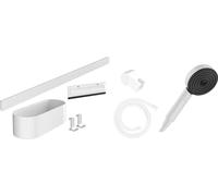 hansgrohe WallStoris - Set da bagno, set di accessori per il bagno senza forare, 7 pezzi, con doccetta a risparmio idrico e accessori bagno, bianco opaco, 24291700