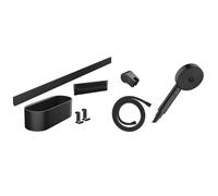 hansgrohe WallStoris - Set da bagno, set di accessori per il bagno senza forare, 7 pezzi, con doccetta a risparmio idrico e accessori bagno, nero opaco, 24291670