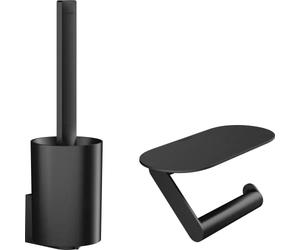 hansgrohe WallStoris - Set da toilette, set di accessori per il bagno senza forare, 2 pezzi, porta carta igienica, scopino bagno, accessori bagno senza forare, nero opaco, 27969670
