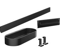 hansgrohe WallStoris - Set di accessori doccia senza forare, 4 pezzi, barra a parete, cestino portaoggetti, tergivetro per doccia, gancio per asciugamani bagno, accessori bagno, nero opaco, 27967670