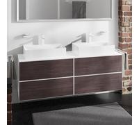 hansgrohe Xevolos E Meuble sous-lavabo, 4 tiroirs, 2 découpes, 1570x550x555mm, pour plan de toilette avec 2 vasques à poser, 54199730, 54199730, Colorazione: Carcassa bianca opaca, frontale in rovere