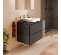 hansgrohe Xilesa E meuble sous-lavabo, 2 tiroirs PushOpen, pour plan de toilette découpe au centre, 980x550x620mm, 54302760, 54302760, Colorazione: Grigio ardesia opaco