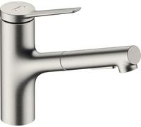 hansgrohe Zesis M33 Miscelatore monocomando cucina 150, doccetta estraibile, 2 tipi di getto, sBox lite, acciaio inox, 74803800