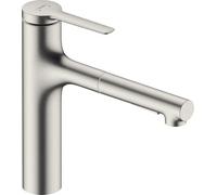 Hansgrohe Zesis Miscelatore monocomando per cucina, ComfortZone 160, 2 tipi di getto, sporgenza 231 mm, 74801, Colorazione: Finitura in acciaio inox - 74801800
