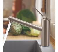 Hansgrohe Zesis M33 Miscelatore monocomando per cucina ComfortZone 150, bassa pressione/scaldacqua aperto, tipo 1 spruzzo, sporgenza 220 mm, 74806, Colorazione: finitura acciaio inox - 74806800