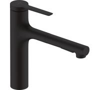 hansgrohe Zesis M33 - Rubinetto da Cucina con Doccetta Estraibile (2 Getti), Miscelatore Cucina con Altezza Bocca 160 Mm, Rubinetto Monocomando con Bocca Girevole, Nero Opaco