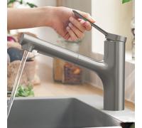 hansgrohe Zesis M33 rubinetto da cucina, con sBox lite, orientabile, estraibile, 74803800, Zesis M33 acciaio inox spazzolato [Rubinetteria da Cucina > Rubinetti da Cucina]