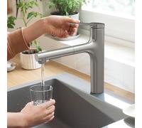 hansgrohe Zesis M33 rubinetto da cucina, con sBox lite, orientabile, estraibile, 74804800, Zesis M33 acciaio inox spazzolato [Rubinetteria da Cucina > Rubinetti da Cucina]