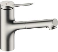hansgrohe Zesis M33 Mitigeur monocommandé pour cuisine 150, douchette extractible, 2 types de jets, 74820800, 74820800, Colorazione: Finitura in acciaio inox