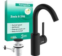 hansgrohe Zesis S 74740670 - Rubinetto per lavabo, con scarico a risparmio energetico (CoolStart), girevole, altezza 210 mm, a risparmio idrico (EcoSmart+), nero opaco
