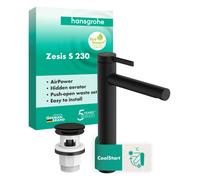 hansgrohe Zesis S Mitigeur monocommandé de lavabo 230 CoolStart pour lavabos à poser, avec vidage Push-Open, 74732670, 74732670, Colorazione: nero opaco