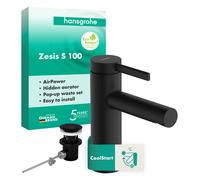 hansgrohe Zesis S Mitigeur monocommandé pour lavabo 100 CoolStart avec tirette de vidage, 74725670, 74725670, Colorazione: nero opaco
