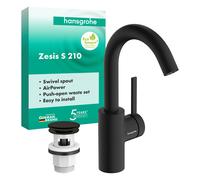 hansgrohe Zesis S Mitigeur monocommandé pour lavabo 210 CoolStart, avec bec pivotant et vidage Push-Open, 74742670, 74742670, Colorazione: nero opaco