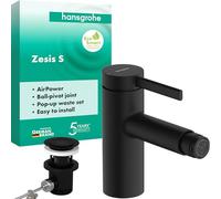 hansgrohe Zesis S Mitigeur monocommandé pour bidet avec vidage à tirette métallique, saillie 122mm, 74201670, 74201670, Colorazione: nero opaco