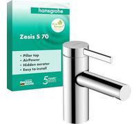hansgrohe Zesis S - Rubinetto per lavabo per acqua fredda senza scarico, rubinetto per WC con altezza di uscita 74 mm, miscelatore per lavabo a risparmio idrico (EcoSmart+), cromato, 74713000