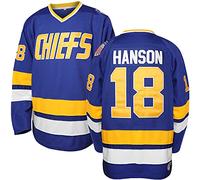 Hanson Brothers Charlestown Chiefs 16 Jack 17 Steve 18 Jeff Slap Shot Movie Hockey Jersey Blu, 18 Blu, XL