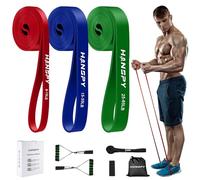 HANSPY Set di fasce di resistenza a 3 livelli, per allenamento fitness, per uomini e donne, allenamento della forza, esercizi di palestra a casa, fisioterapia, yoga con ancoraggio, manici, borsa