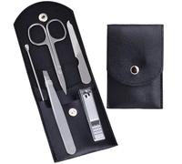 HANTEKAS Set manicure da viaggio professionale per unghie, kit da 5 pezzi in acciaio inox, kit per manicure per donne e uomini, con strumenti per la cura delle unghie, forbici e pinzette (argento nero