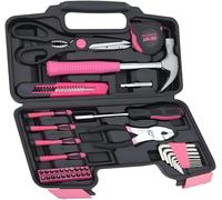 HANTINSTINA Kit di 39 attrezzi per la casa, completo ed essenziale, ideale per studenti universitari, uso domestico e altro (39p-rosa)
