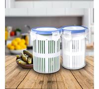 HANTURE 2 contenitori per sottaceti con colino, per cucina, sottaceti, barattoli, separati da bagnati e asciutti, in silicone, per sottaceti, cetrioli, olive, frutta