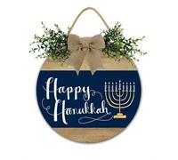 Hanukkah - Appendiabiti per porta con scritta "Happy Hanukkahs" e Chanukah, decorazioni per porta d'ingresso, portico, cortile o feste, 28 x 28 cm, decorazione per festività ebraiche, placca in legno