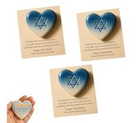 Hanukkah, regalo tascabile a forma di cuore, con biglietto di benedizione, ricordo della fede ebraica con Menorah, stella di David e colomba, regalo ispiratore per la famiglia e gli amici (stella di