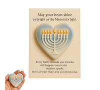Hanukkah, regalo tascabile a forma di cuore con biglietto di benedizione, ricordo della fede ebraica con Menorah, stella di David e colomba, regalo ispiratore per la famiglia e gli amici (Menorah, 1
